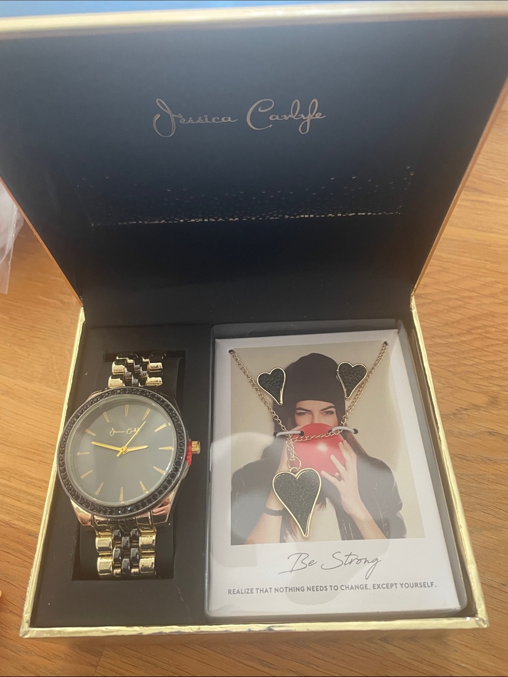 Black and Gold Women's Watch, Necklace and earring Set